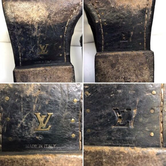 Louis Vuitton Men's Black Leather Square Toe Slip On Loafer Shoes Size LV 8 US 9 - Picture 11 of 12